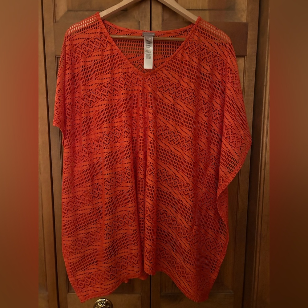 Chico’s Sz S/M Women’s Boho Hippie Retro Inspired Orange Swimsuit Coverup